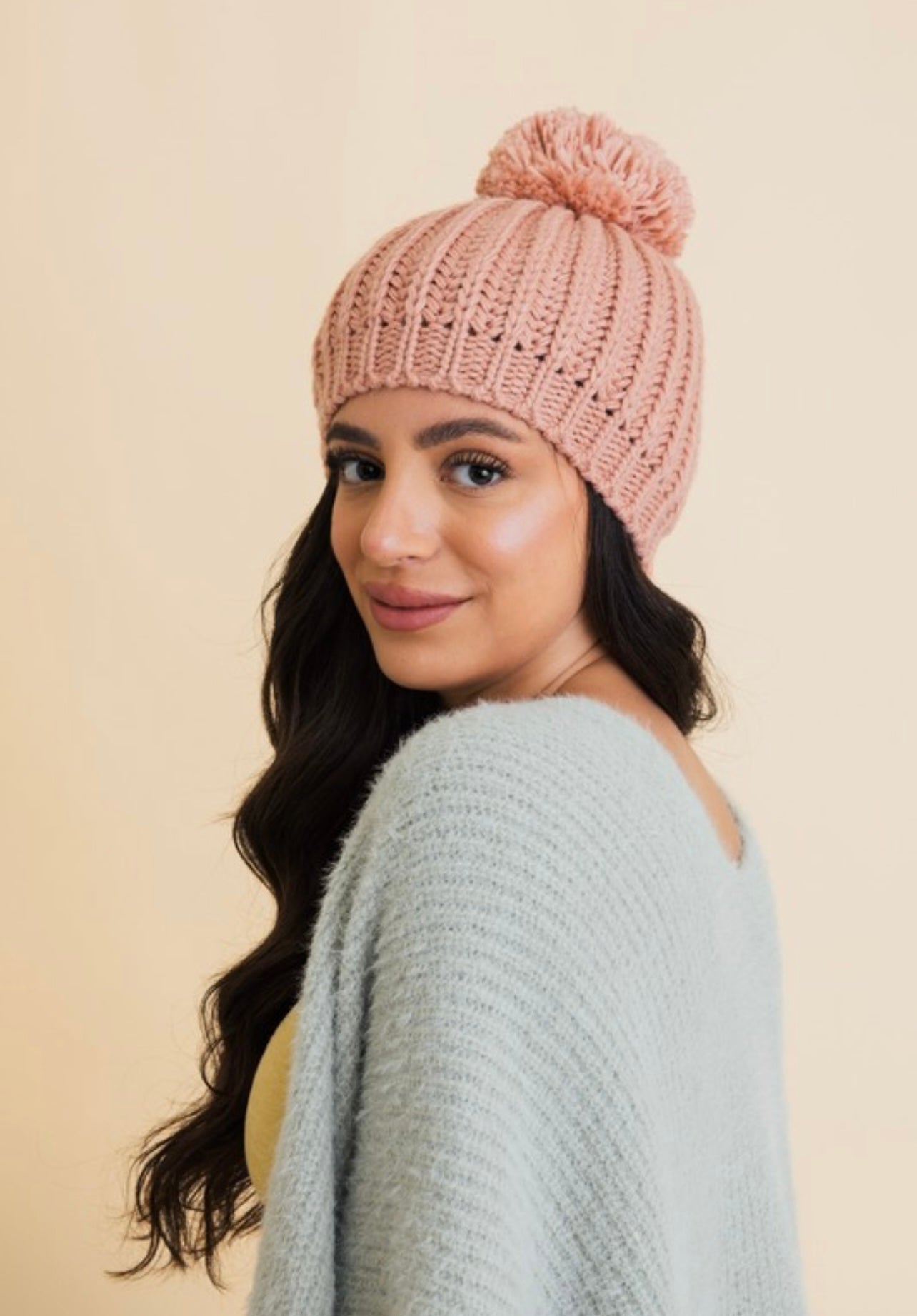 Chunky Cable Knit Pom Beanie